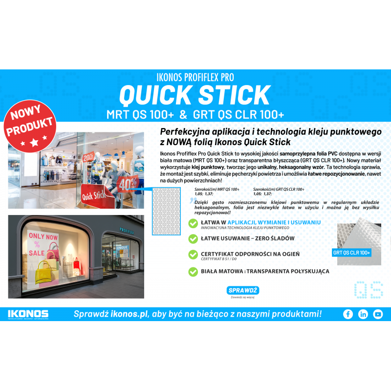 Folia  Ikonos Profiflex Pro Quick-stick Grt Qs Clr 1,37x50m Gloss Clear