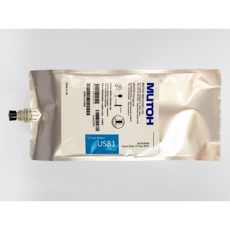 Atrament LED UV Mutoh Us81 Curable Bag 800ml Cyan